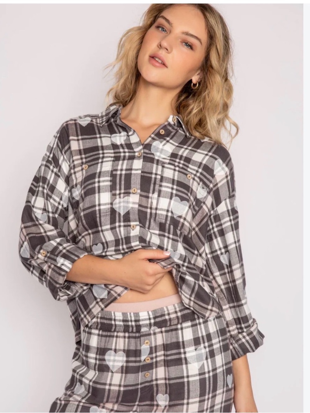PJ Salvage Gray & White Plaid Pajama Set